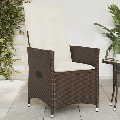 Gartensessel Verstellbar mit Kissen Braun Poly Rattan