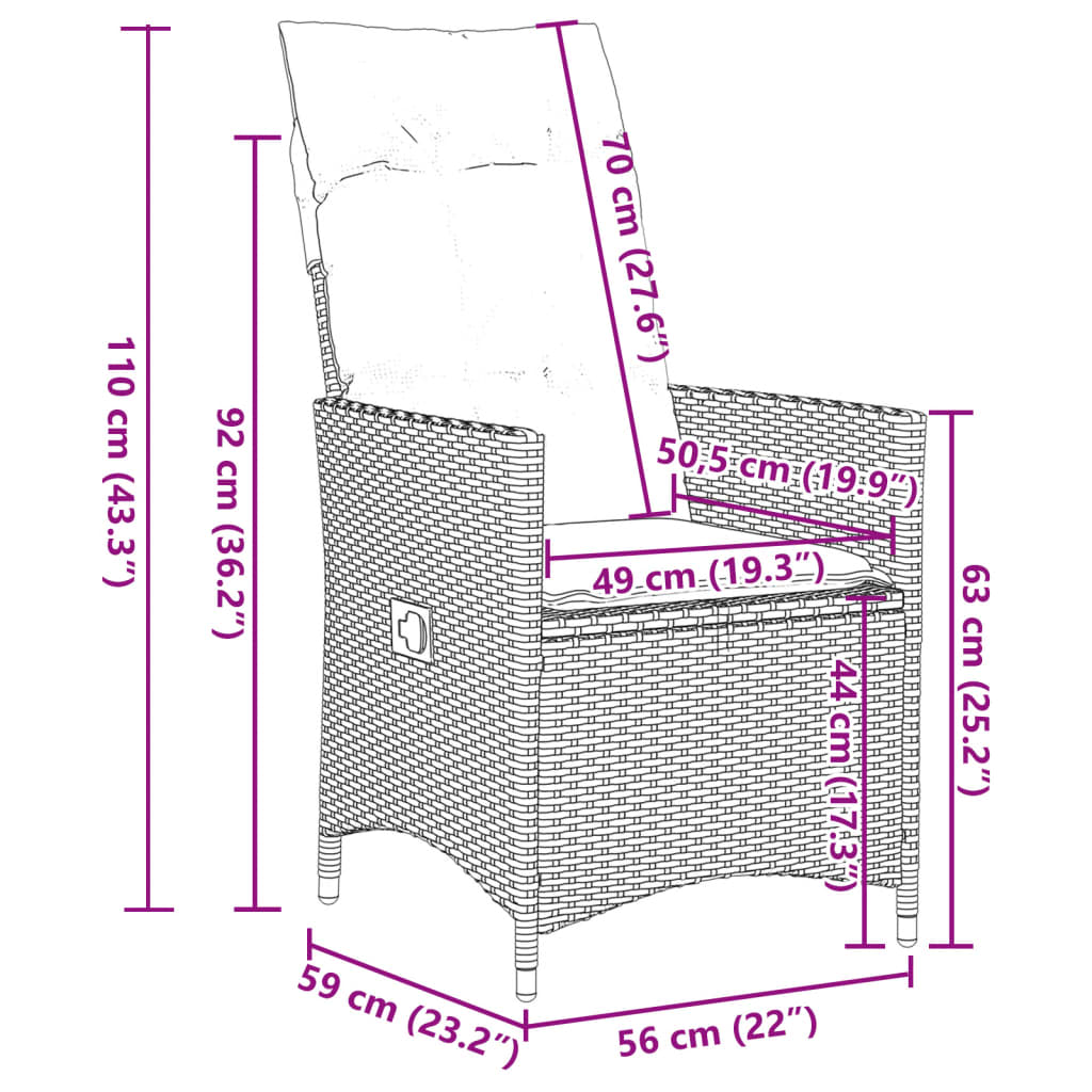 Gartensessel mit Kissen 2 Stk. Verstellbar Schwarz Poly Rattan