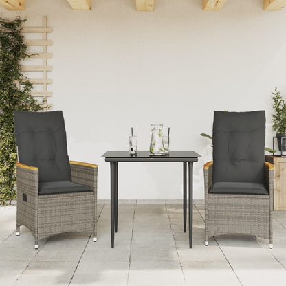 Gartensessel mit Kissen 2 Stk. Verstellbar Grau Poly Rattan