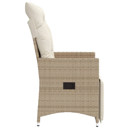 Gartensessel mit Kissen Verstellbar Beige Poly Rattan