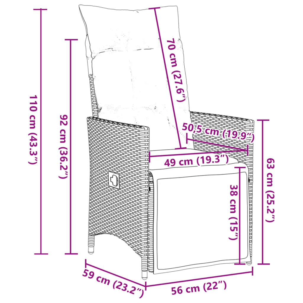 Gartensessel mit Kissen 2 Stk. Verstellbar Grau Poly Rattan