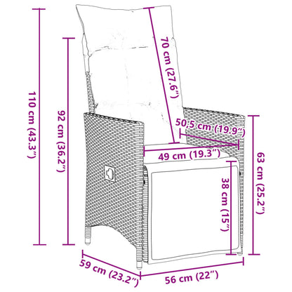 Gartensessel mit Kissen 2 Stk. Verstellbar Grau Poly Rattan