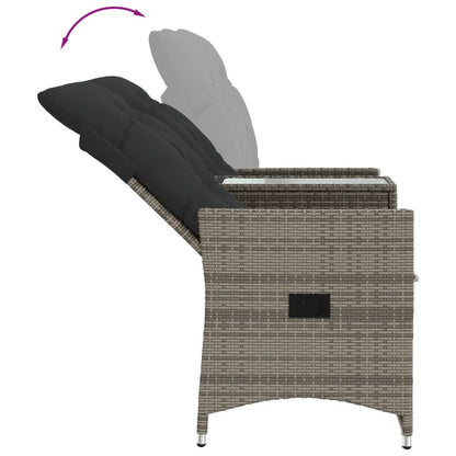 Gartensofa 2-Sitzer Verstellbar mit Tisch Grau Poly Rattan