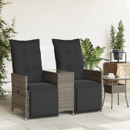 Gartensofa 2-Sitzer Verstellbar mit Tisch Grau Poly Rattan