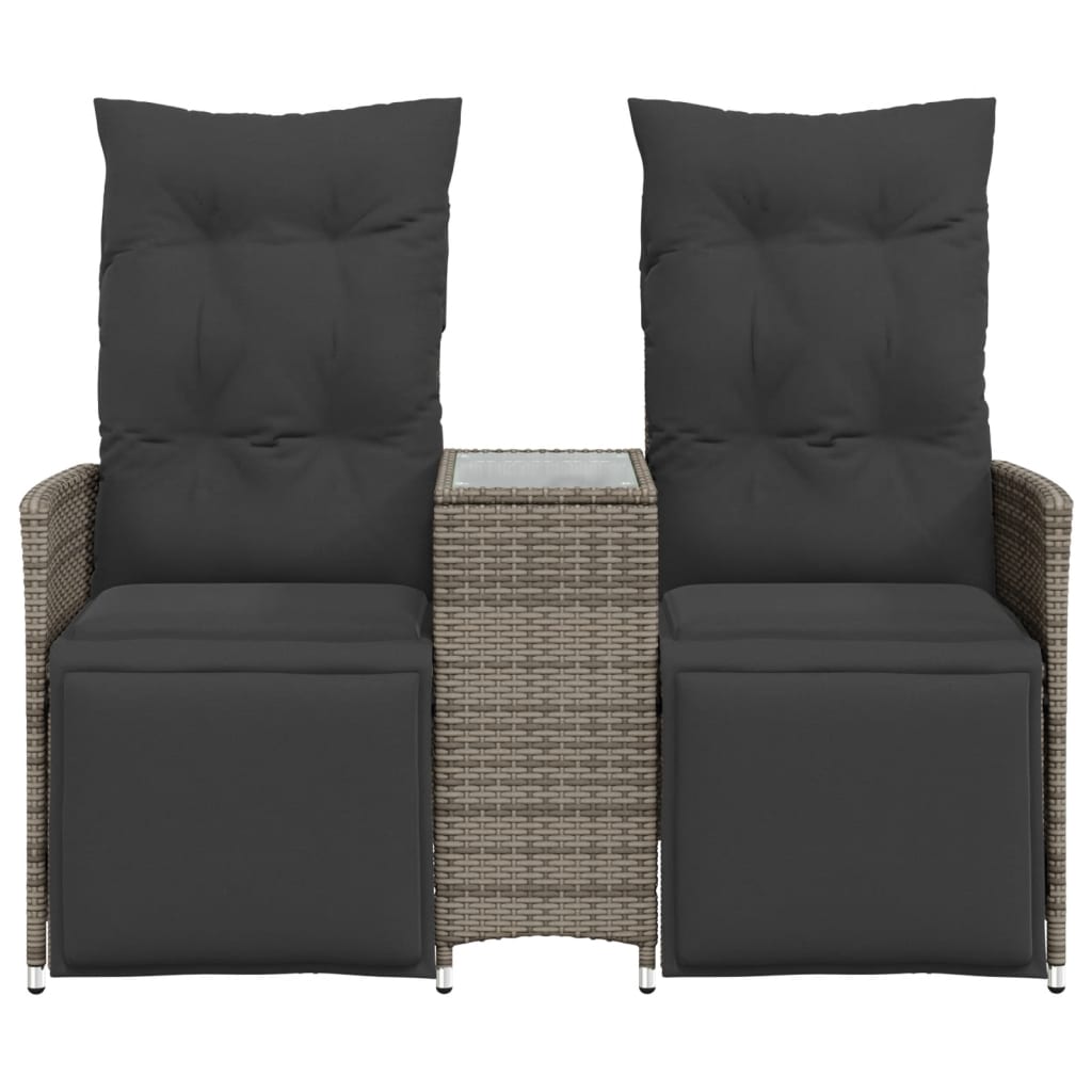 Gartensofa 2-Sitzer Verstellbar mit Tisch Grau Poly Rattan