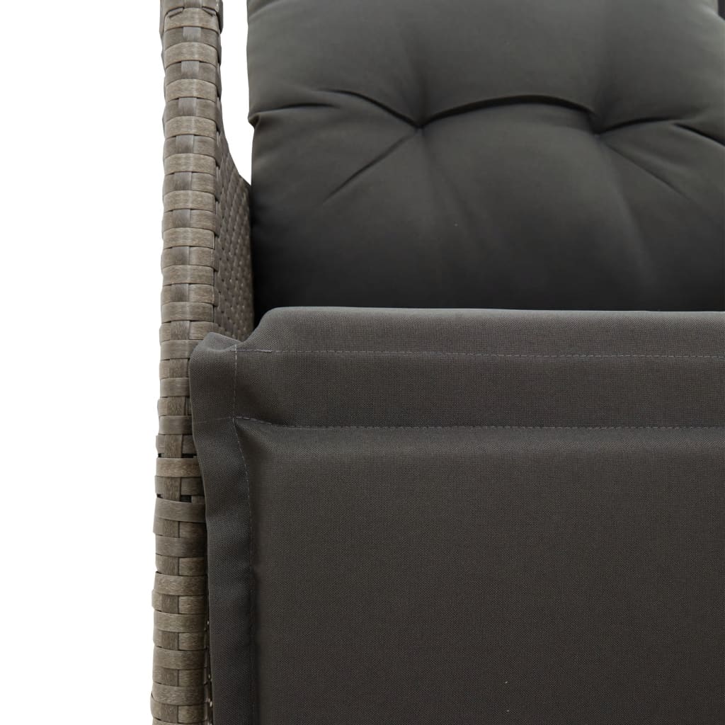 Gartensofa 2-Sitzer Verstellbar mit Tisch Grau Poly Rattan