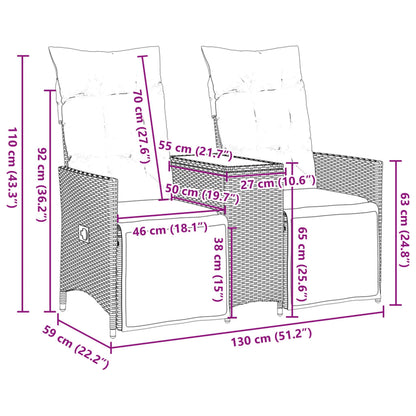 Gartensofa 2-Sitzer Verstellbar mit Tisch Beige Poly Rattan