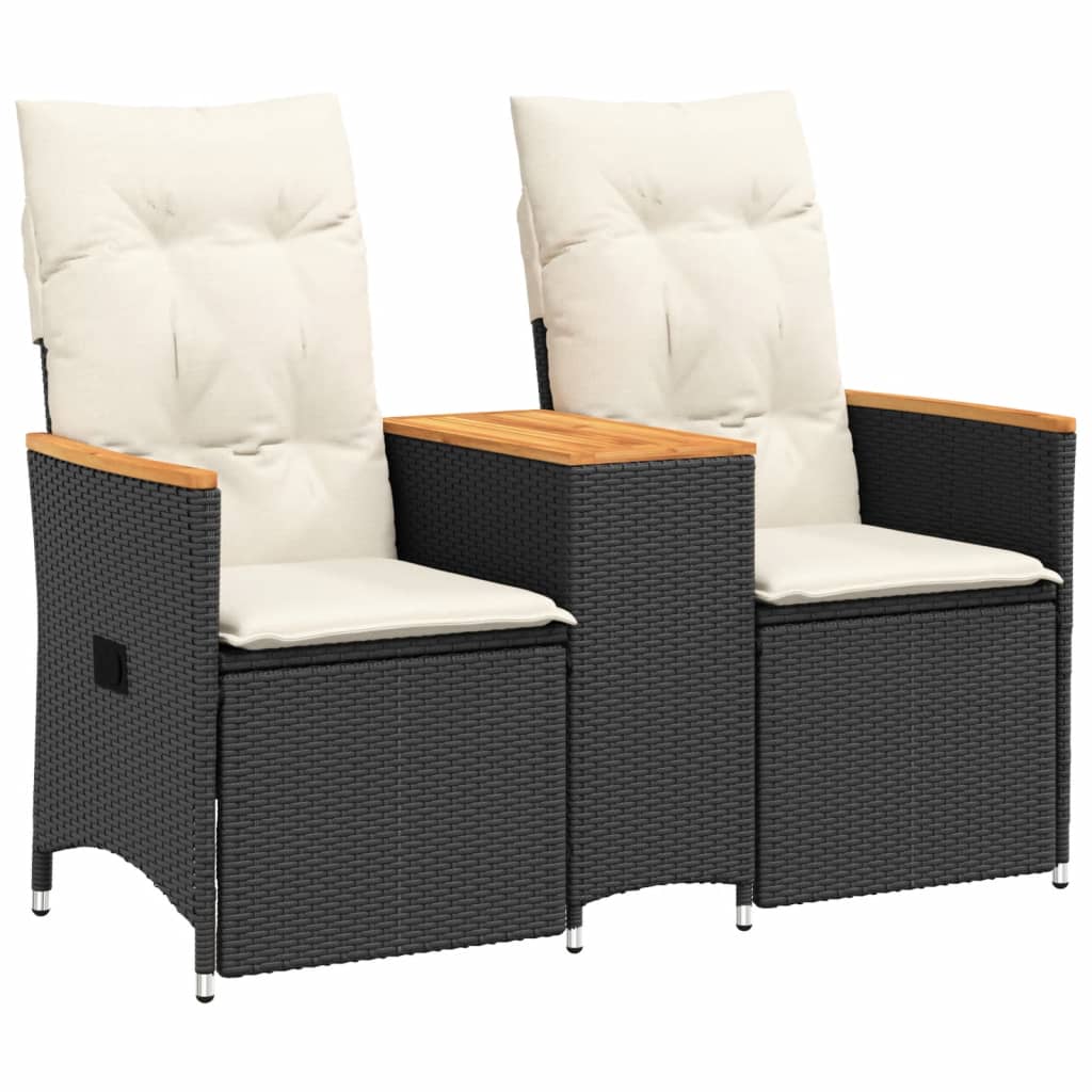 Gartensofa 2-Sitzer Verstellbar mit Tisch Schwarz Poly Rattan