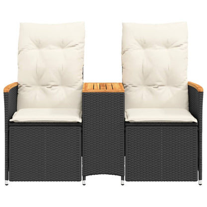 Gartensofa 2-Sitzer Verstellbar mit Tisch Schwarz Poly Rattan