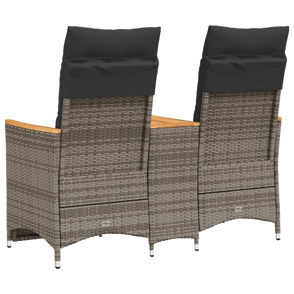 Gartensofa 2-Sitzer Verstellbar mit Tisch Grau Poly Rattan