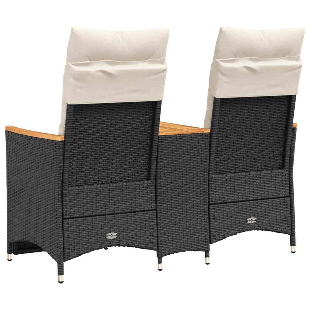 Gartensofa 2-Sitzer Verstellbar mit Tisch Schwarz Poly Rattan