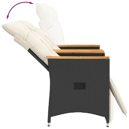 Gartensofa 2-Sitzer Verstellbar mit Tisch Schwarz Poly Rattan