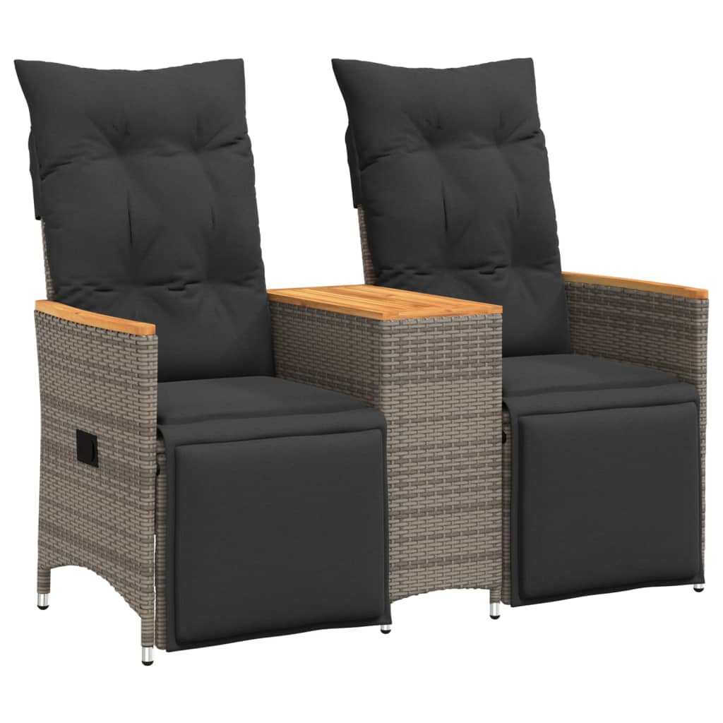 Gartensofa 2-Sitzer Verstellbar mit Tisch Grau Poly Rattan