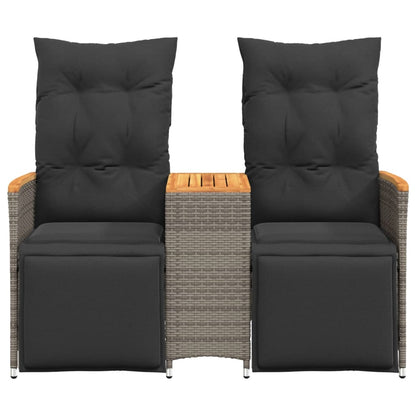 Gartensofa 2-Sitzer Verstellbar mit Tisch Grau Poly Rattan