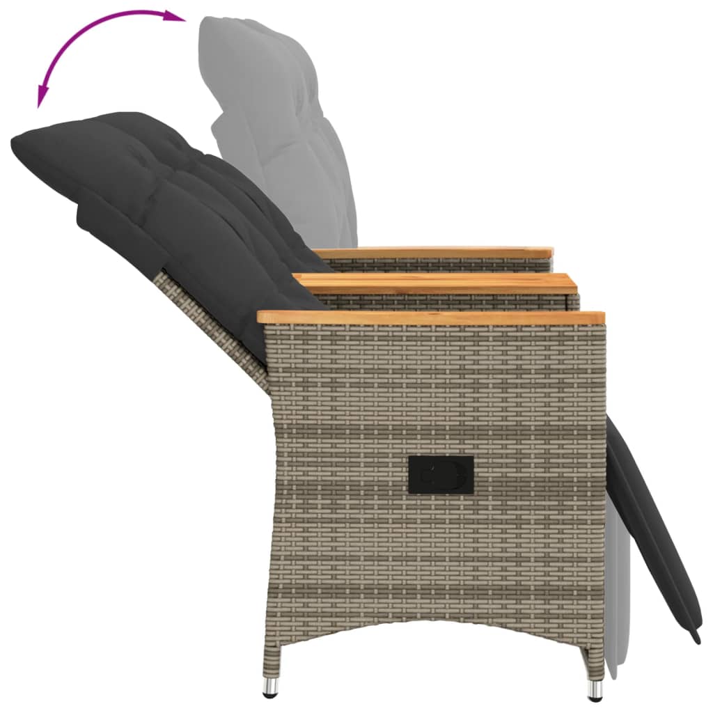 Gartensofa 2-Sitzer Verstellbar mit Tisch Grau Poly Rattan