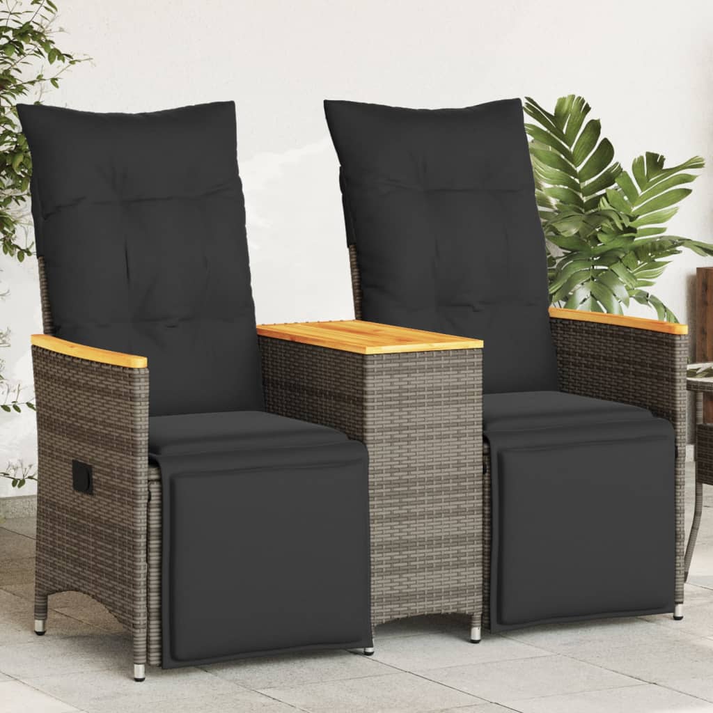 Gartensofa 2-Sitzer Verstellbar mit Tisch Grau Poly Rattan