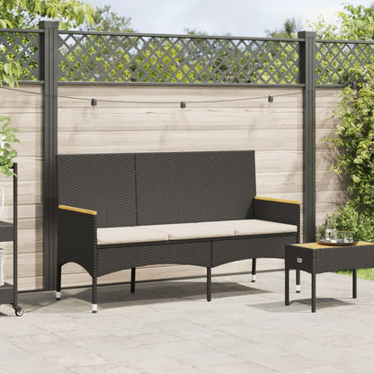 Gartenbank 3-Sitzer mit Kissen Schwarz Poly Rattan