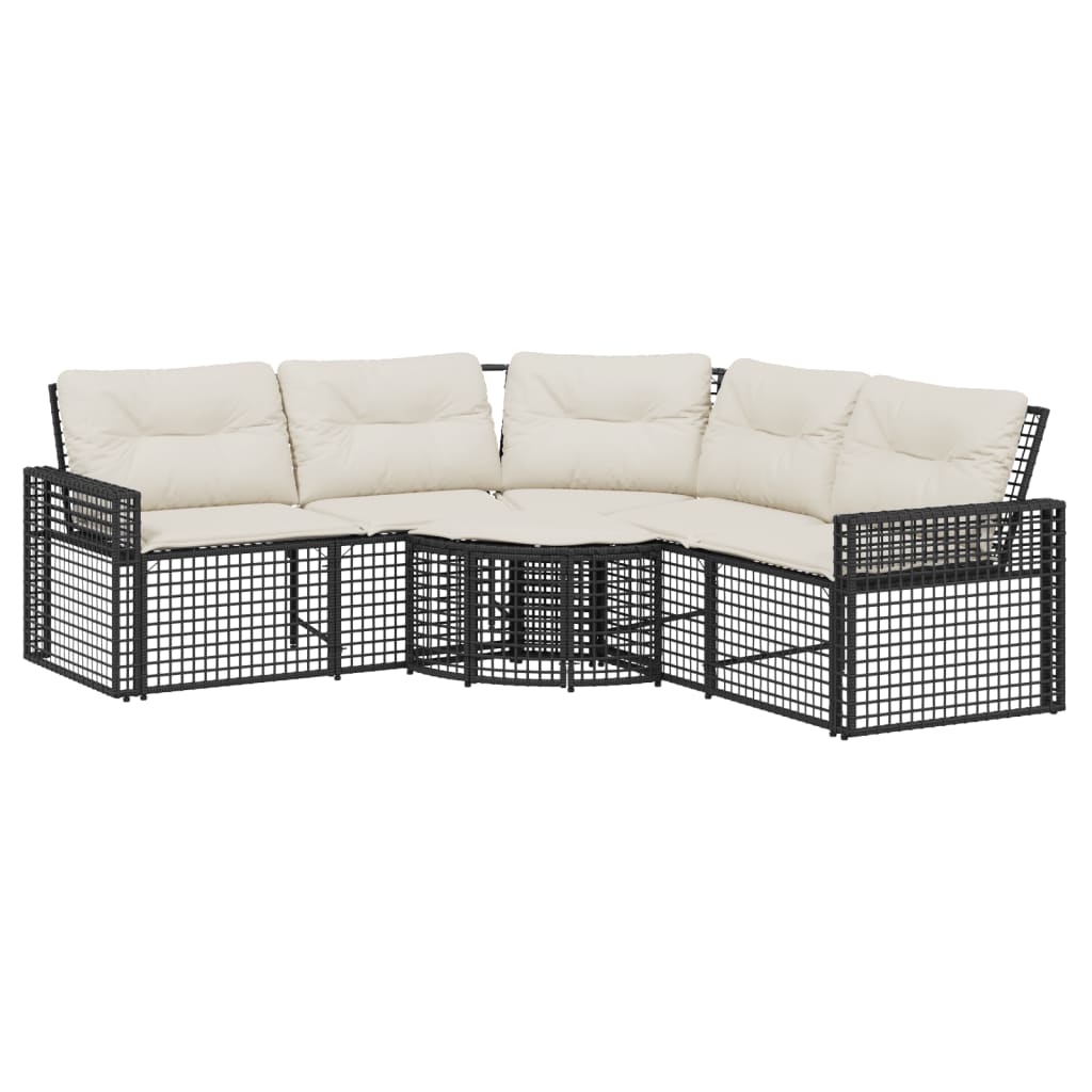 Gartensofa in L-Form mit Kissen und Fußbank Schwarz Poly Rattan