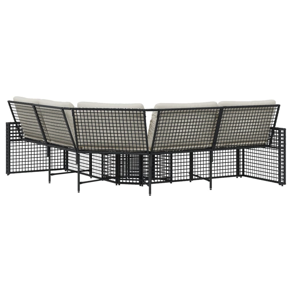 Gartensofa in L-Form mit Kissen und Fußbank Schwarz Poly Rattan