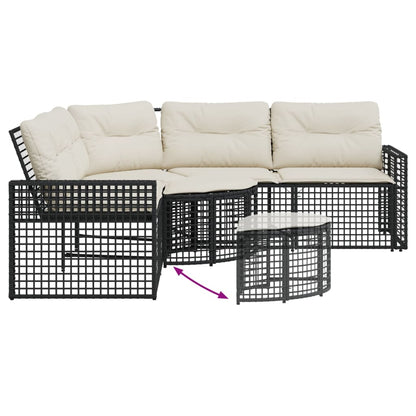 Gartensofa in L-Form mit Kissen und Fußbank Schwarz Poly Rattan