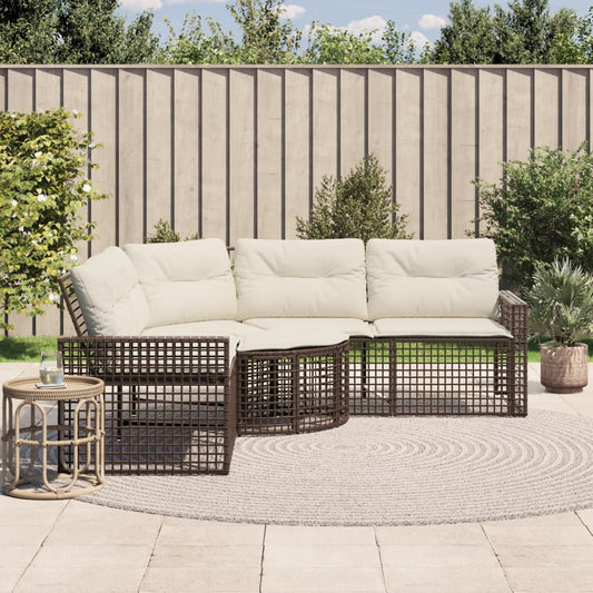 Gartensofa in L-Form mit Kissen und Fußbank Braun Poly Rattan