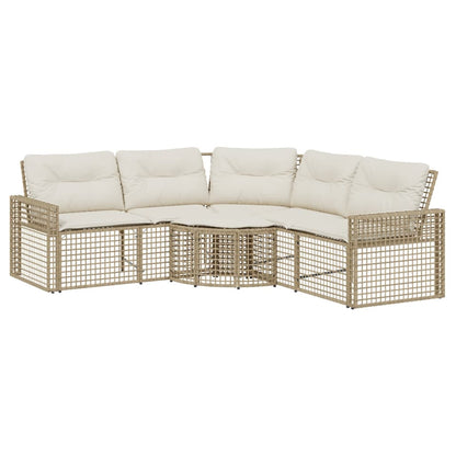 Gartensofa in L-Form mit Kissen und Fußbank Beige Poly Rattan