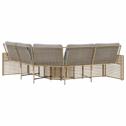 Gartensofa in L-Form mit Kissen und Fußbank Beige Poly Rattan