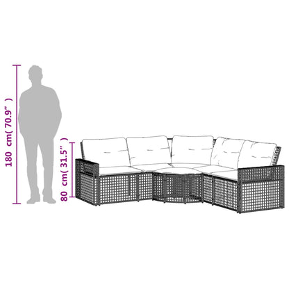 Gartensofa in L-Form mit Kissen und Fußbank Hellgrau Polyrattan