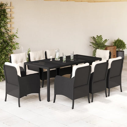 9-tlg. Garten-Essgruppe mit Kissen Schwarz Poly Rattan