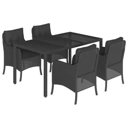 5-tlg. Garten-Essgruppe mit Kissen Schwarz Poly Rattan