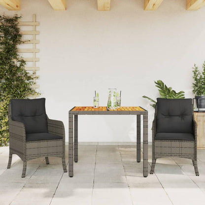 3-tlg. Garten-Essgruppe mit Kissen Grau Poly Rattan