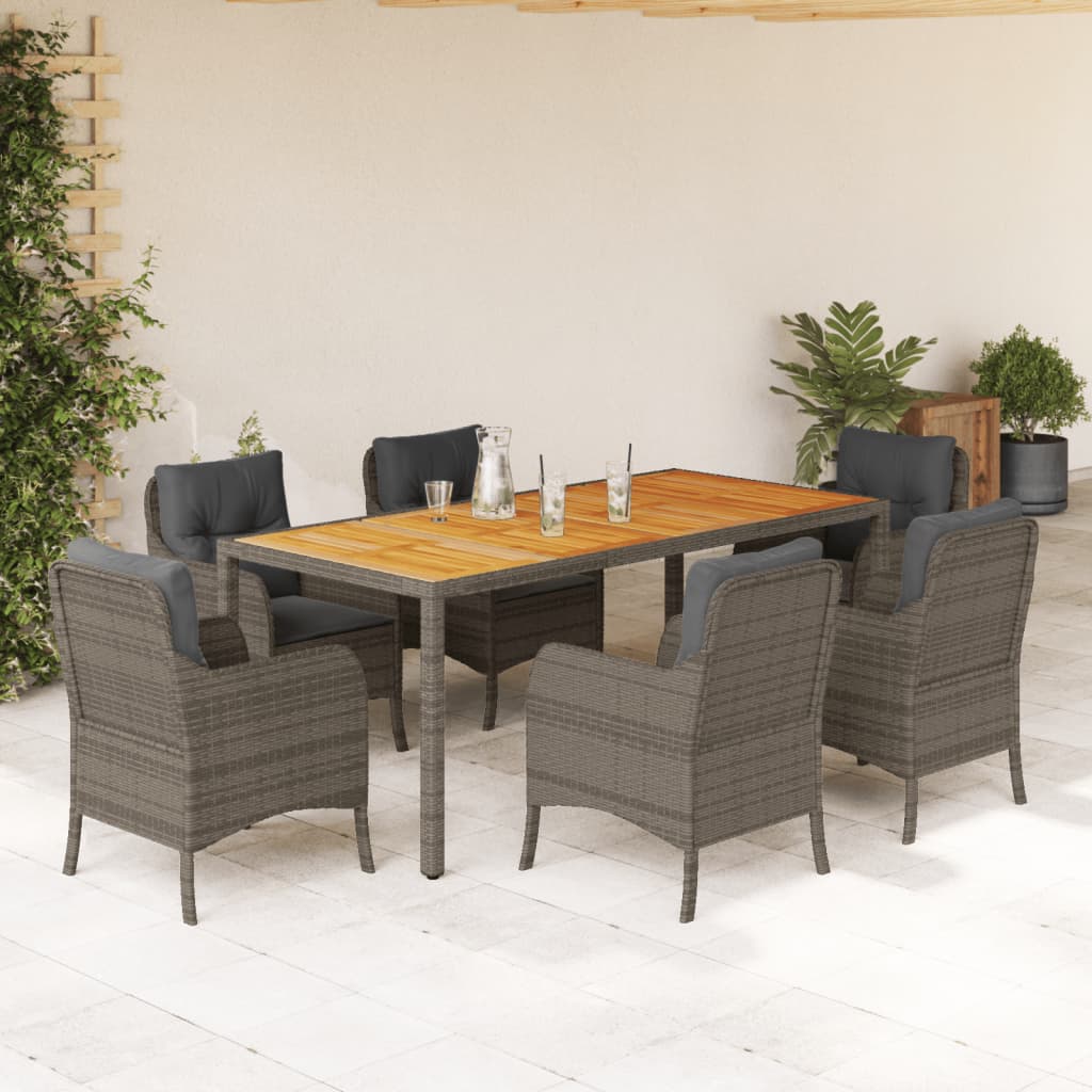 7-tlg. Garten-Essgruppe mit Kissen Grau Poly Rattan