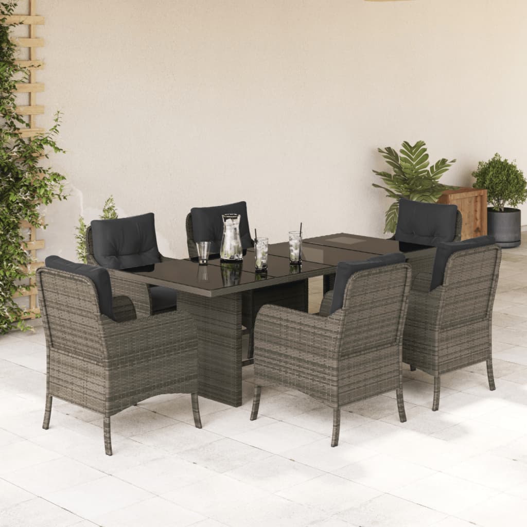 7-tlg. Garten-Essgruppe mit Kissen Grau Poly Rattan