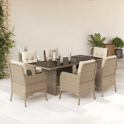 7-tlg. Garten-Essgruppe mit Kissen Beige Poly Rattan