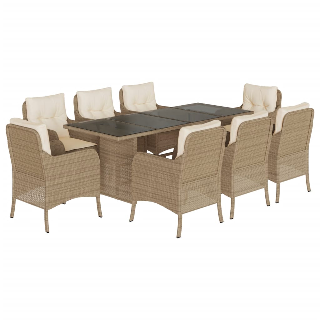 9-tlg. Garten-Essgruppe mit Kissen Beige Poly Rattan