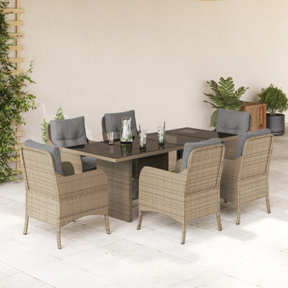 7-tlg. Garten-Essgruppe mit Kissen Beige Poly Rattan