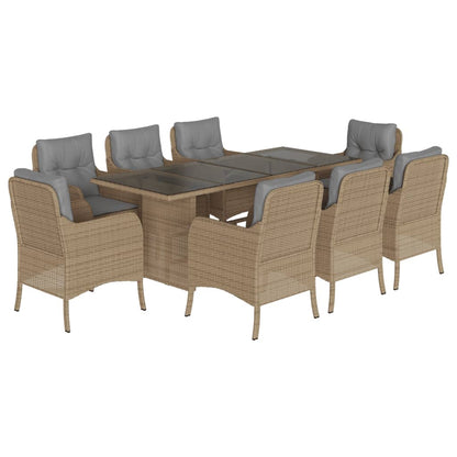 9-tlg. Garten-Essgruppe mit Kissen Beige Poly Rattan