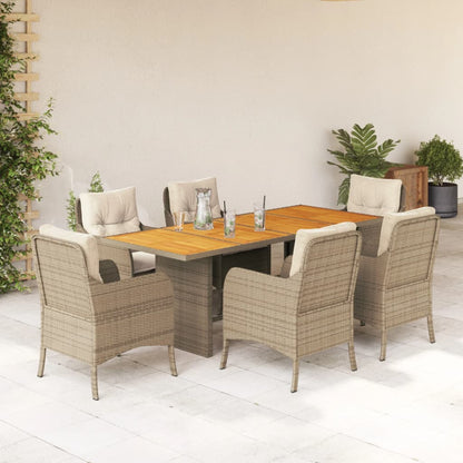 7-tlg. Garten-Essgruppe mit Kissen Beige Poly Rattan