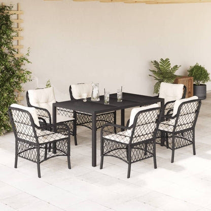 7-tlg. Garten-Essgruppe mit Kissen Schwarz Poly Rattan