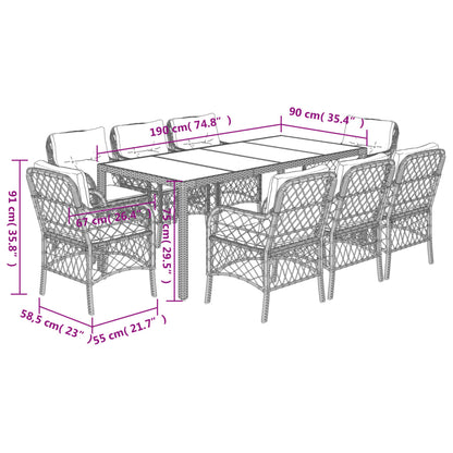 9-tlg. Garten-Essgruppe mit Kissen Schwarz Poly Rattan