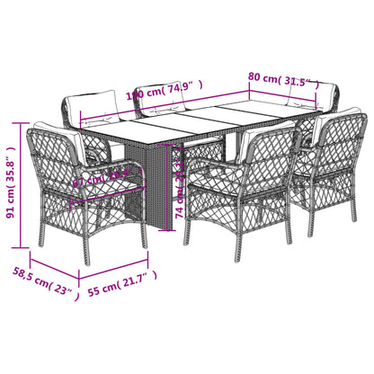 7-tlg. Garten-Essgruppe mit Kissen Beigemischung Poly Rattan