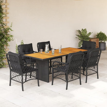 7-tlg. Garten-Essgruppe mit Kissen Schwarz Poly Rattan