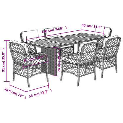 7-tlg. Garten-Essgruppe mit Kissen Beigemischung Poly Rattan