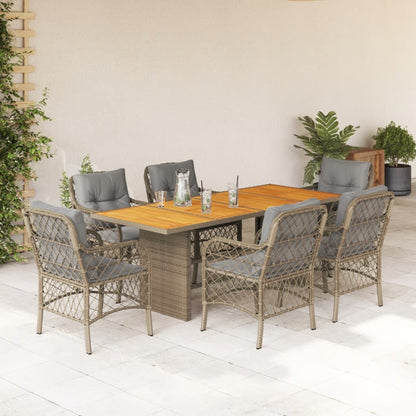 7-tlg. Garten-Essgruppe mit Kissen Beigemischung Poly Rattan