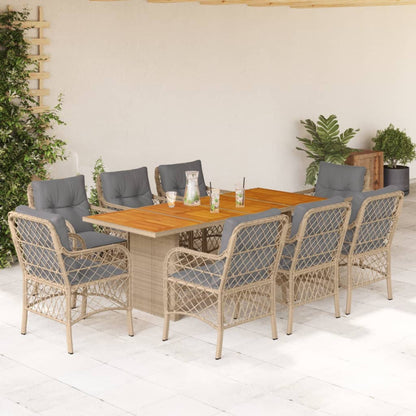 9-tlg. Garten-Essgruppe mit Kissen Beigemischung Poly Rattan