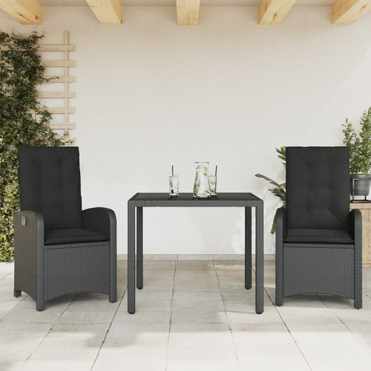 3-tlg. Garten-Essgruppe mit Kissen Schwarz Poly Rattan