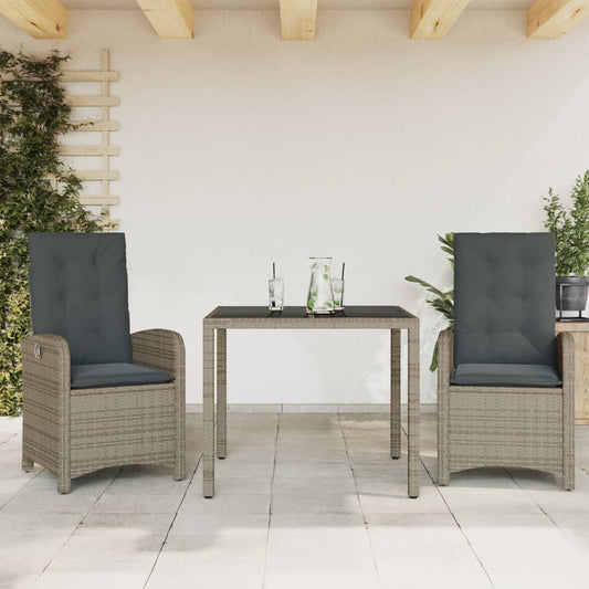 3-tlg. Garten-Essgruppe mit Kissen Grau Poly Rattan