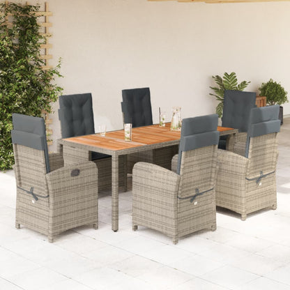 7-tlg. Garten-Essgruppe mit Kissen Grau Poly Rattan