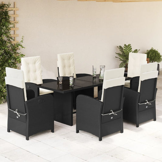 7-tlg. Garten-Essgruppe mit Kissen Schwarz Poly Rattan