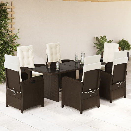 7-tlg. Garten-Essgruppe mit Kissen Braun Poly Rattan